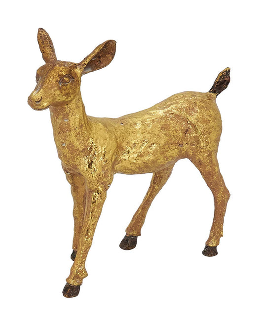 Fennco Styles Christmas Resin Standing Deer Statue Figurine 6.75" H - Gold Sculpture Animal Deer for Holiday, Home, Tabletop, Mantel and Office Décor