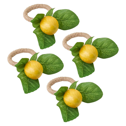 Fennco Styles Decorative Lemon with Vine Design Napkin Rings, Set of 4 - Yellow Napkin Holders for Home, Dining Table, Holiday Décor and Special Occasion