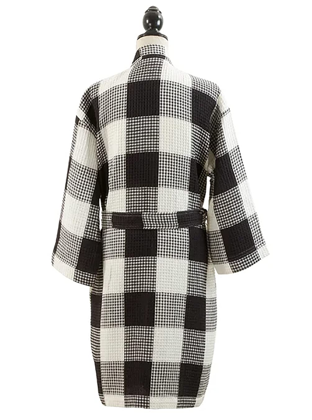 Fennco Styles Women Buffalo Plaid Waffle Weave 100% Cotton Bathrobe Lightweight Sleepwear Absorbent Spa Robe