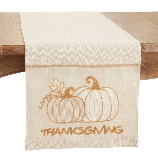 Fennco Styles Thanksgiving Pumpkins Woven Table Runner 16" W x 70" L - Natural Herringbone Table Cover for Banquets, Fall Festivals, Holidays, Special Events, Kitchen and Home Décor