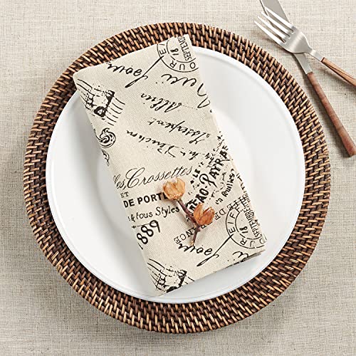 Fennco Styles Vintage Paris Printed Linen Blend Tablecloth 60" W x 60" L - Natural Table Cover for Home, Dining Room Décor, Banquet, Family Gathering and Special Occasion