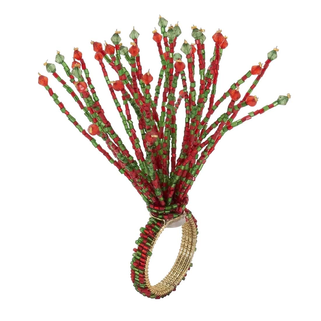 Fennco Styles Hand Beaded Spray Design Decorative Napkin Rings, Set of 4 - Silver Glass Beads Napkin Holders for Home, Dining Table, Banquets, Christmas Décor and Special Occasion