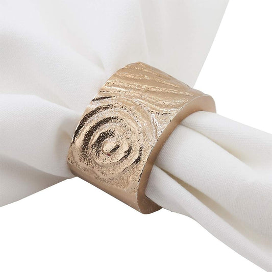 Fennco Styles Wood Grain Design Aluminum Napkin Rings, Set of 4 - Gold Metal Napkin Holders for Home, Dining Room, Banquet, Family Gathering, Holiday Décor and Special Occasion