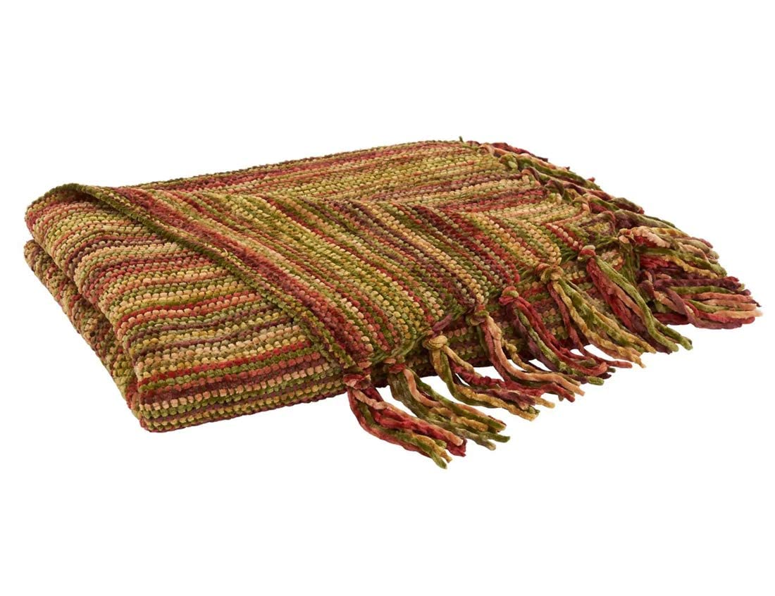 Fennco Styles Soft Knitted Chenille Fringe Design Throw Blanket 50" W x 60" L – Rust Blanket for Couch, Bedroom and Living Room Décor