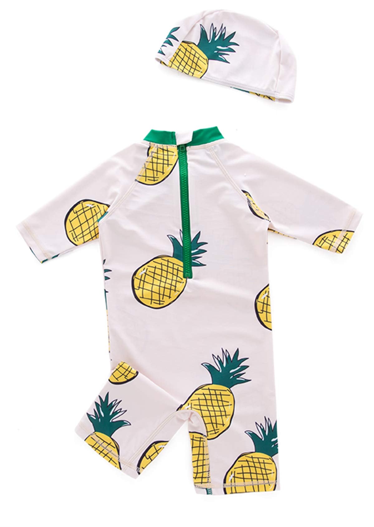 Styles I Love Little Boys Pineapple Print One-Piece Rash Guard Swimsuit with Swim Hat 2pcs White Bathing Suit Beach Swimwear