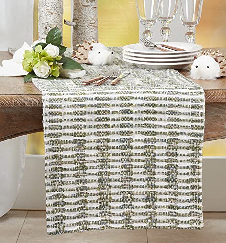 Fennco Styles Knotted Line Design Cotton Table Runner 16" W x 72" L - Black & White Table Cover for Home Décor, Dining Table, Banquet, Family Gathering, Everyday Use and Special Occasion
