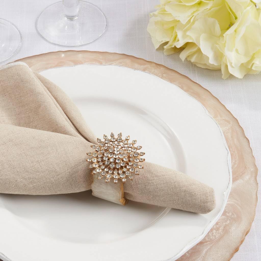 Fennco Styles Beaded Sparkling Resin Napkin Rings, Set of 4 - Gold Elegant Napkin Holders for Home, Dining Table, Banquets Décor, Weddings and Special Occasions