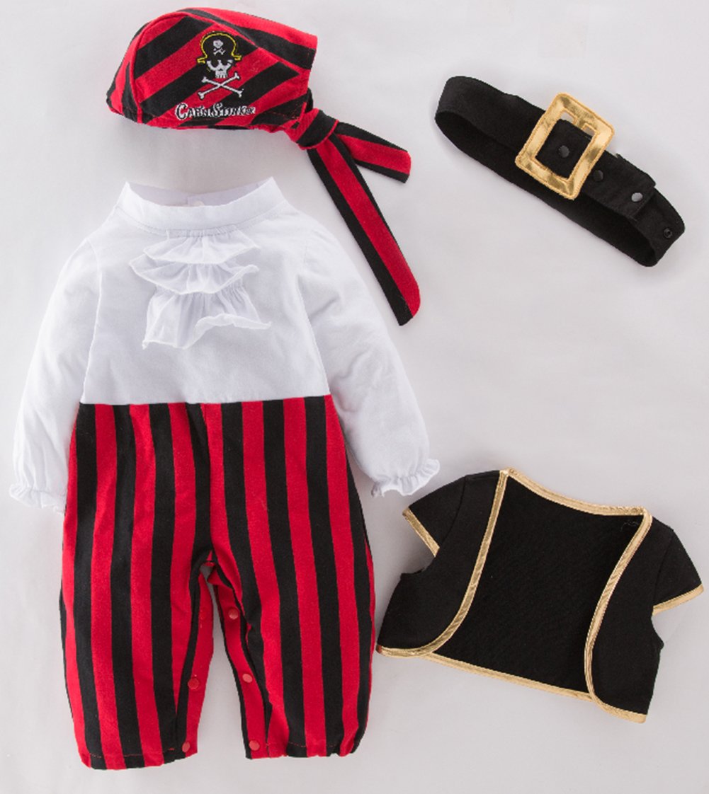 stylesilove Infant Baby Boy Cap'N Stinker Pirate Jumpsuit, Vest, Hat and Belt 4pcs Halloween Outfit Festival Clothing Set
