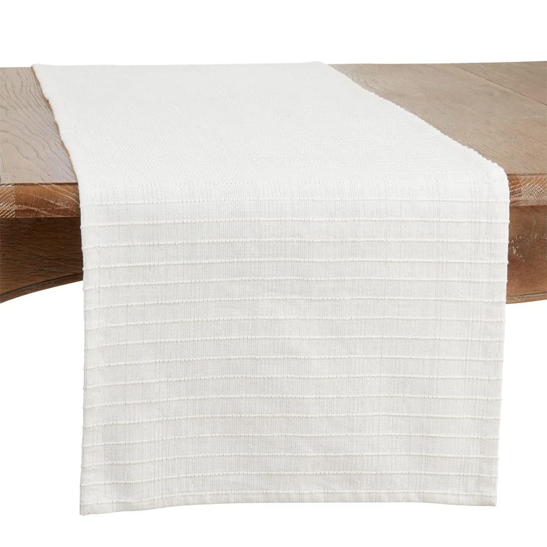 Fennco Styles Shimmer Striped Cotton Table Runner 16" W X 72" L - Ivory Table Cover for Home, Dining Room, Banquets, Family Gatherings, Everyday Use and Special Occasions