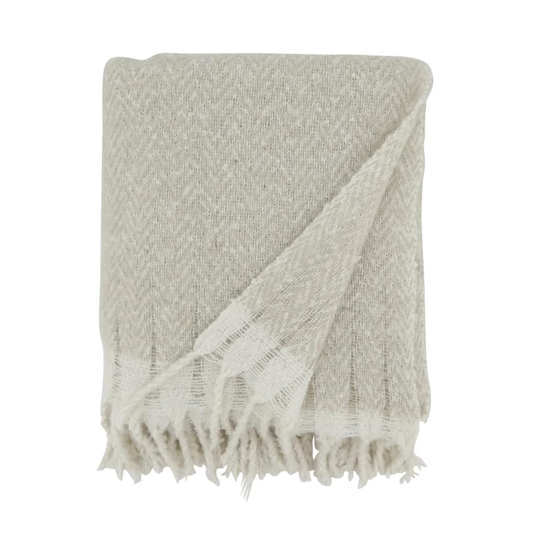 Fennco Styles Faux Mohair Herringbone Throw Blanket 50" W x 60" L – Natural Cozy Fringe Blanket for Home, Couch, Bedroom, Living Room, Office, and Holiday Décor
