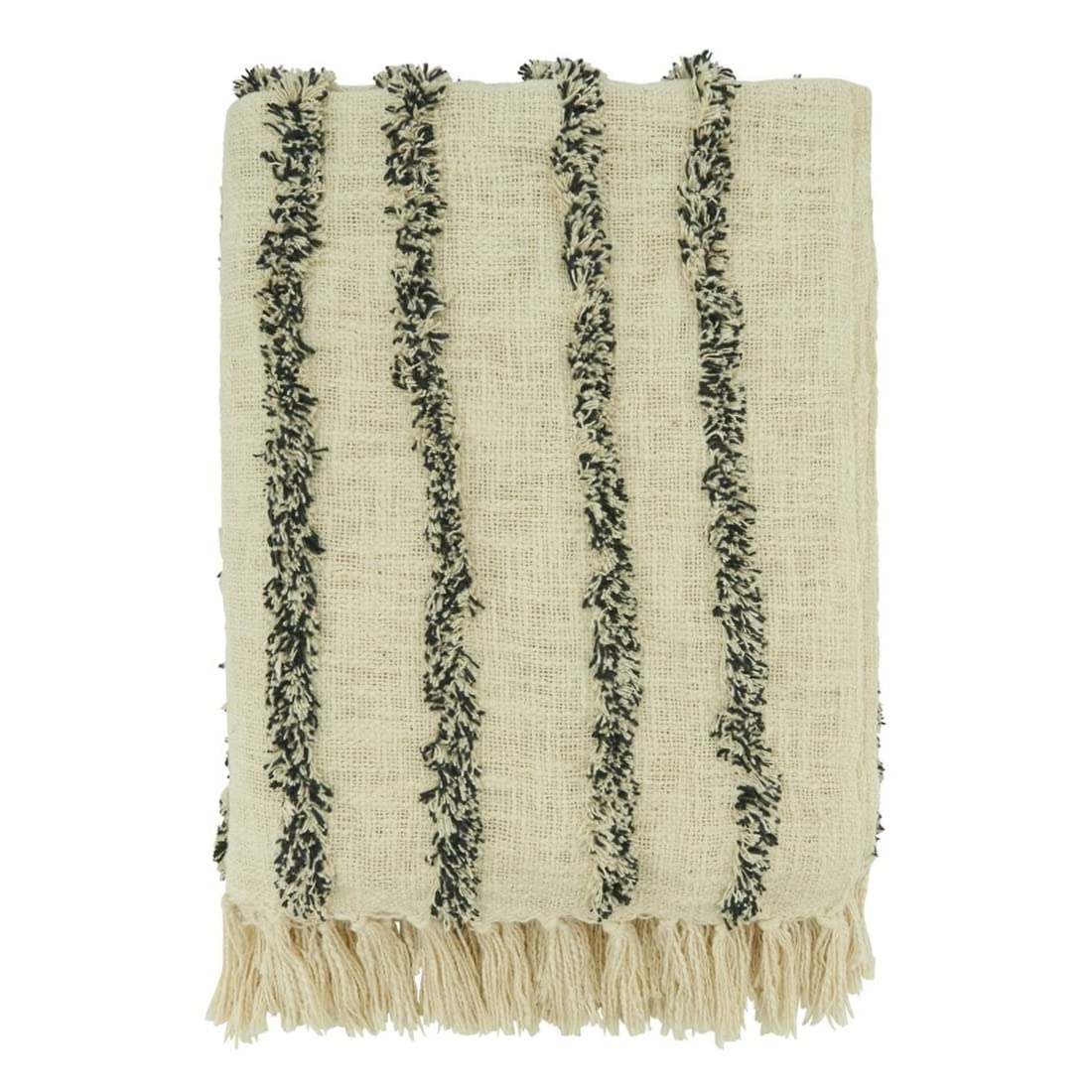 Fennco Styles Tufted Line Tassel Cotton Throw Blanket 50" W x 60" L – Natural Woven Blanket for Couch, Bedroom and Living Room Décor