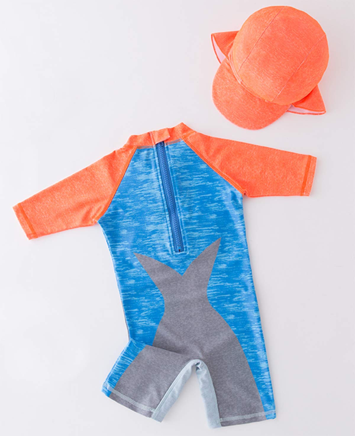stylesilove Little Boys Shark with 3D Swim Glasses One-Piece Rash Guard Swimsuit with Sun Hat 2pcs Beach Swimwear