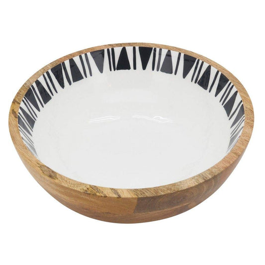 Fennco Styles 10" Round Mango Wood Serving Bowl with Black Arrow Trim Enamel Design for Fruits, Salads, Sides, Home, Kitchen Décor and Holiday Gatherings