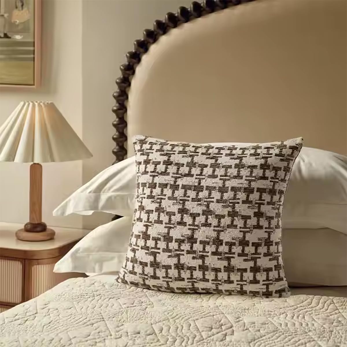 Fennco Styles Chenille Jacquard Decorative Filled Throw Pillow 18" W X 18" L - Brown Geometric Accent Pillow for Home, Couch, Bedroom, Living Room and Office Décor