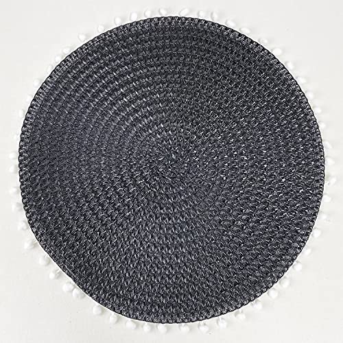 Fennco Styles Pom Pom Textured Placemats 15 Inches Round, Set of 4 – Modern Traycloth Table Mats for Home, Dining Room Décor, Banquets, Indoor & Outdoor and Special Events