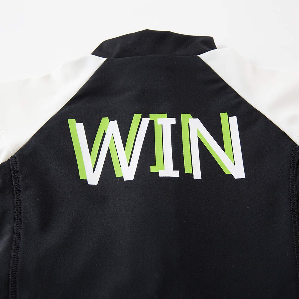 Styles I Love Kid Boys Black Long Sleeve One-Piece Zipper Rash Guard Swimsuit with Swim Hat 2pcs Beach Swimwear