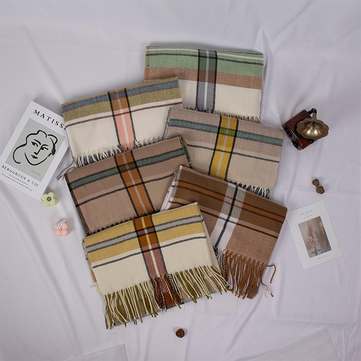 stylesilove Women Plaid Fringe Cashmere Scarf Warm Ultra Soft Scarves Shawl Neck Wraps for All Season, 5 Colors