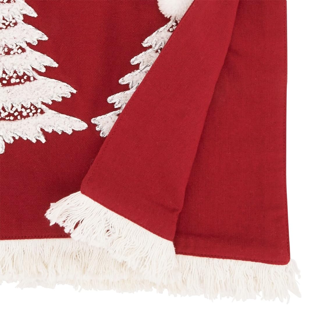 Fennco Styles Wonderland Christmas Tree Holiday Table Runner 16" W x 72" L - Red Cheer Cotton Table Cover for Home, Dining Room, Banquets and Winter Festivals Décor