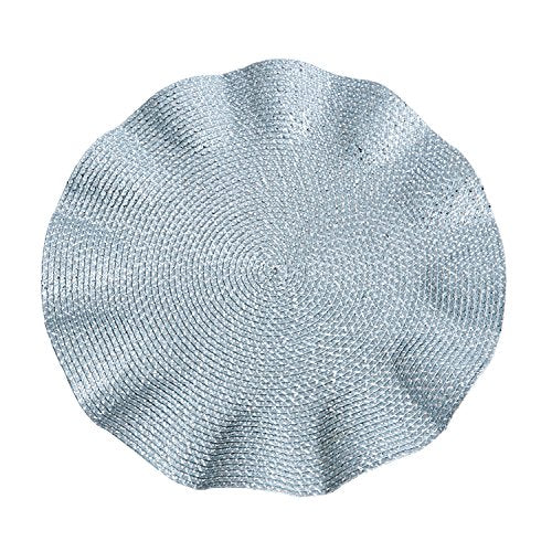 Fennco Styles Curly and Glittery Traycloths Placemats Set of 4-15" Round (Silver)