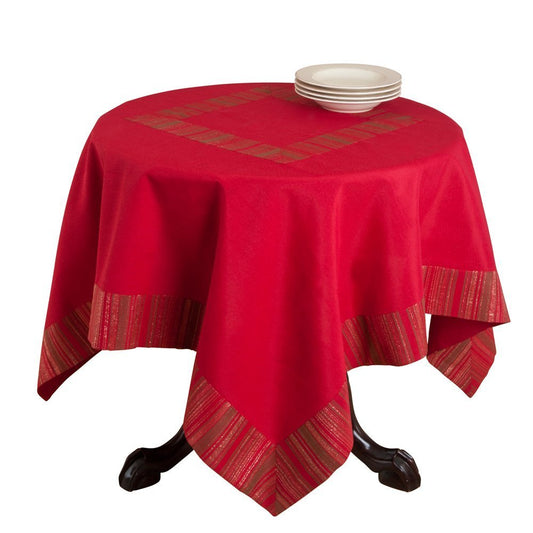 Fennco Styles Woven Striped Design Square Tablecloth 40" W X 40" L - Red Table Cover for Home, Banquets, Christmas, Holidays and Family Gatherings