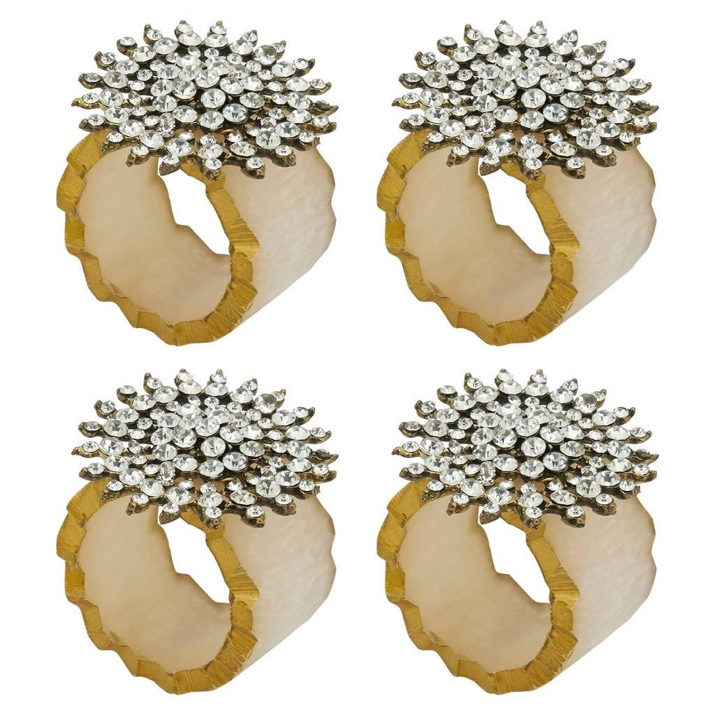 Fennco Styles Beaded Sparkling Resin Napkin Rings, Set of 4 - Gold Elegant Napkin Holders for Home, Dining Table, Banquets Décor, Weddings and Special Occasions