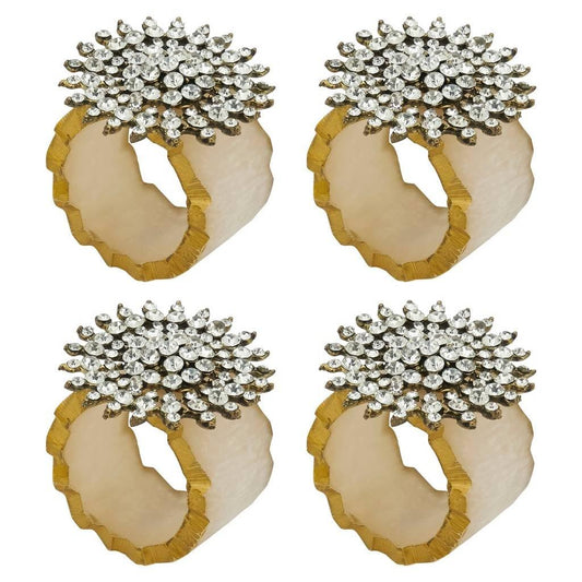 Fennco Styles Beaded Sparkling Resin Napkin Rings, Set of 4 - Gold Elegant Napkin Holders for Home, Dining Table, Banquets Décor, Weddings and Special Occasions