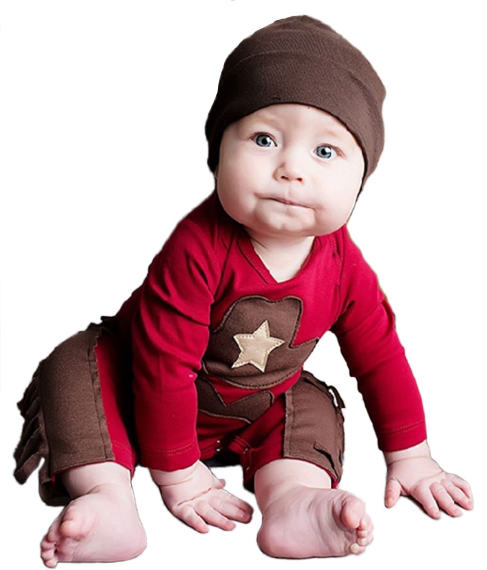 stylesilove Infant Toddler Baby Boy Sheriff Cowboy Fringed Photo Props Romper and Hat 2-Piece