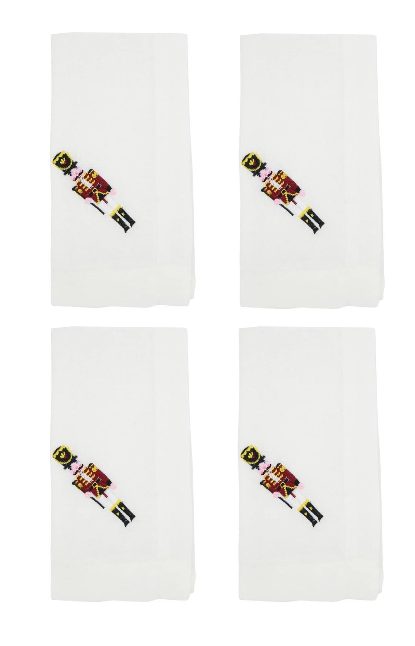 Fennco Styles Embroidered Nutcracker Holiday Cloth Napkins 20" W x 20" L, Set of 4 - White Festive Dinner Napkins for Christmas, Dining Table, Family Gatherings, Banquets & Home Décor