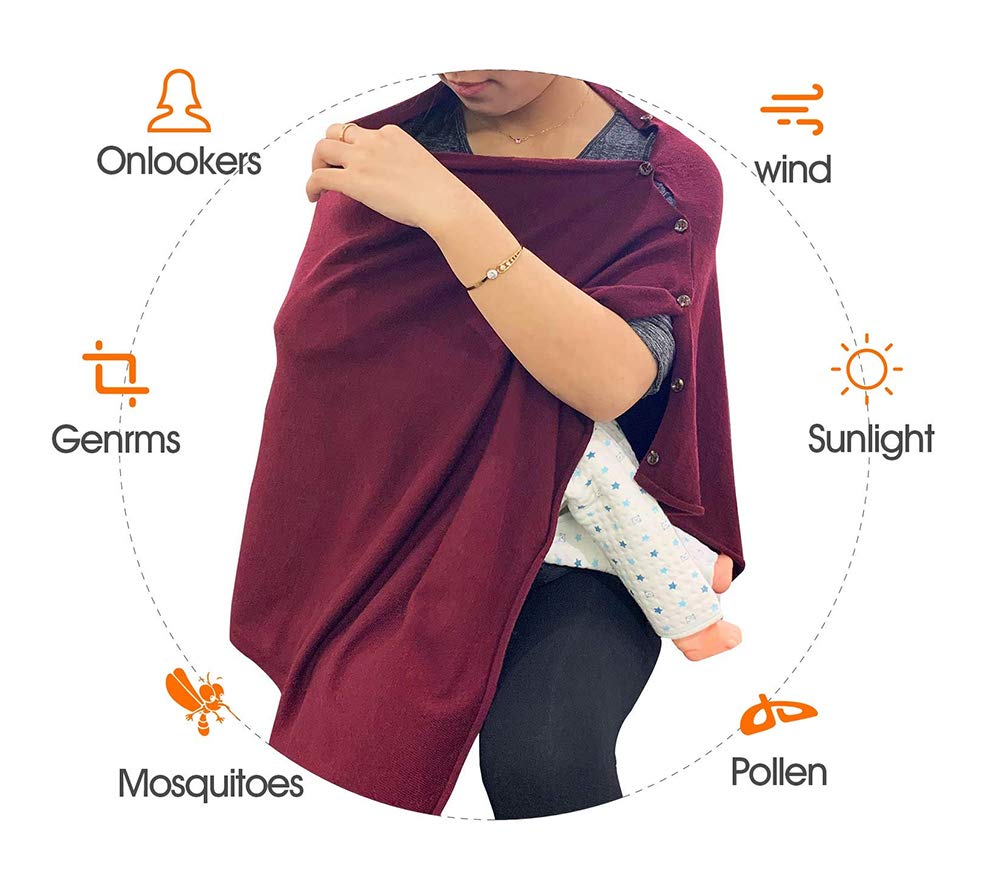 stylesilove Multi-Use Knit Nursing Shawl Poncho Adjustable Buttons for Breastfeeding Protection Nursing Cover Infinity Scarf