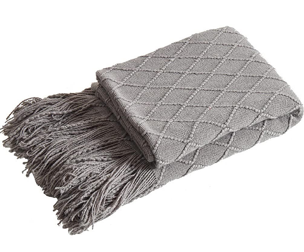 Fennco Styles Rhombus Diamond Knit Modern Fringe Throw 50" W x 60" L - Geometric Throw Blanket for Sofa, Couch, Living Room, Bedroom Décor