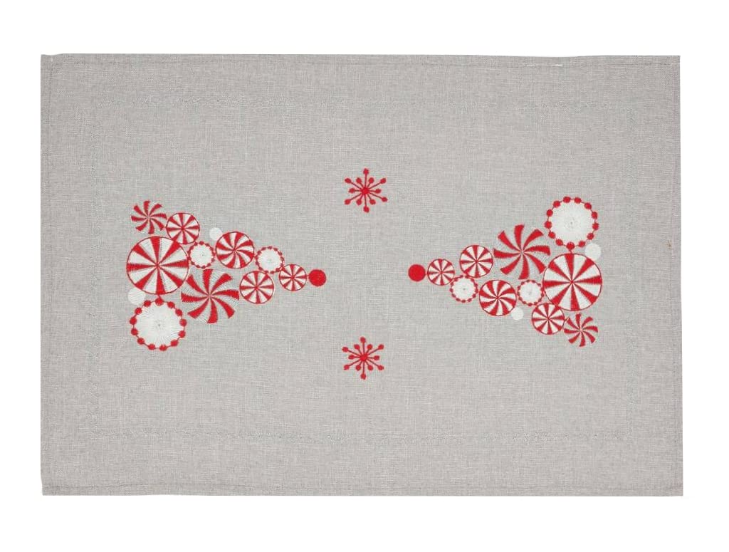 Fennco Styles Embroidered Peppermint Holiday Table Runner 16" W x 72" L - Silver Festive Table Cover for Christmas, Family Gathering, Banquets and Special Events