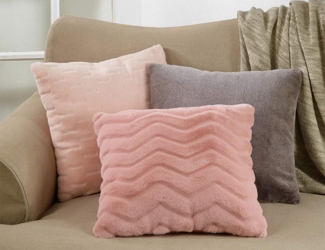 Fennco Styles Cozy Chevron Faux Fur Decorative Throw Pillow Cover & Insert 18 x 18 Inch - Rose Throw Pillow for Home, Couch, Living Room and Bedroom Décor