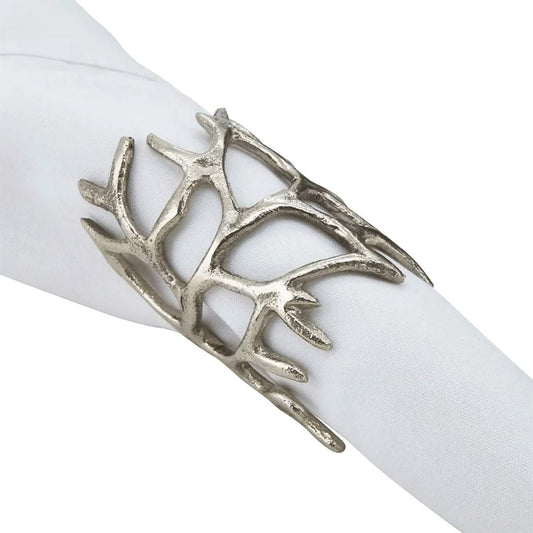 Fennco Styles Wrapped Antler Metal Napkin Rings, Set of 4 - Silver Decorative Napkin Holders for Home, Dining Room, Banquet, Family Gathering, Holiday and Special Occasion