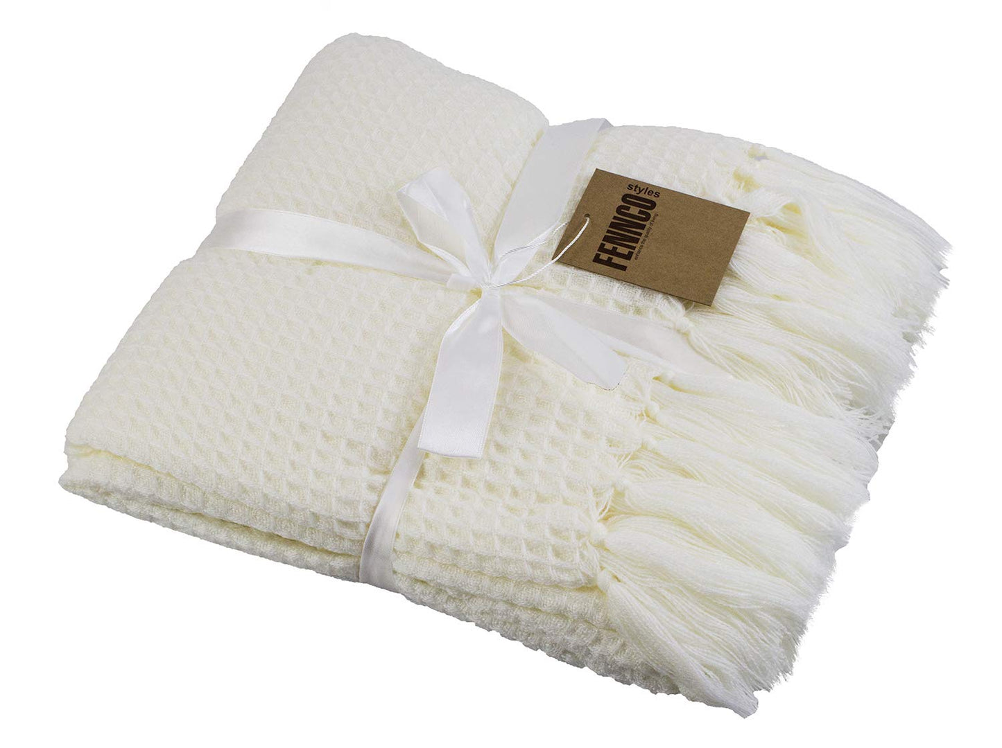 Fennco Styles Classic Waffle Weave Tassel Trim 50 x 60 Inch Throw - Grey Throw Blanket for Couch, Bedroom and Living Room Décor