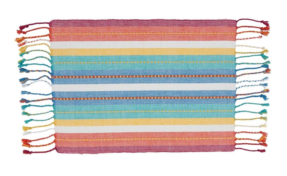 Fennco Styles Colorful Dobby Stripe Fringe Cotton Placemats 13" W x 19" L, Set of 4 - Multicolored Table Mats for Home Décor, Dining Table, Holiday, Banquets and Special Occasions