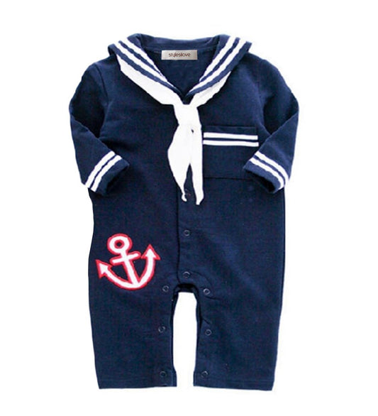 stylesilove Newborn Infant Toddler Baby Boy Sailor Anchor Cosplay Romper Jumpsuit Holiday Festival Onesie Outfit (95/18-24 Months, Navy Blue)
