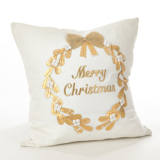 Fennco Styles Donnelou Collection Merry Christmas Embroidered Down Filled Cotton Throw Pillow - 18" Square