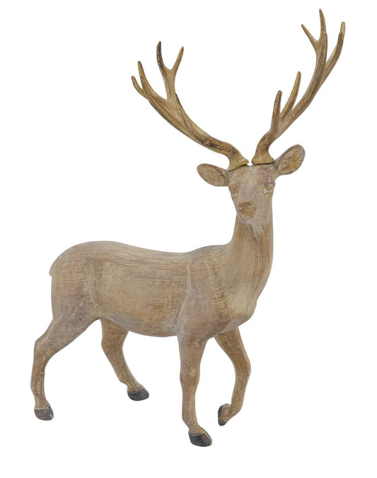 Fennco Styles Christmas Resin Standing Deer Statue Figurine 18" H - Natural Sculpture Animal Deer for Holiday, Home, Tabletop, Mantel and Office Décor