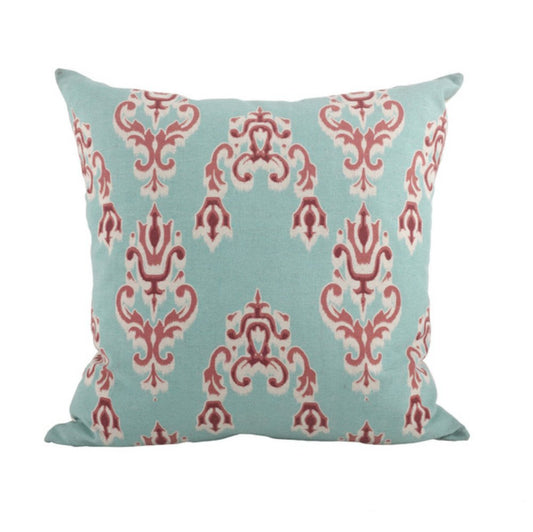 Fennco Styles Sardinia Collection Bohemian Ikat Linen Blend 20 x 20 Inch Throw Pillow with Case & Insert – Duck Egg Blue Home Decorative Pillow for Couch, Bedroom and Living Room Décor