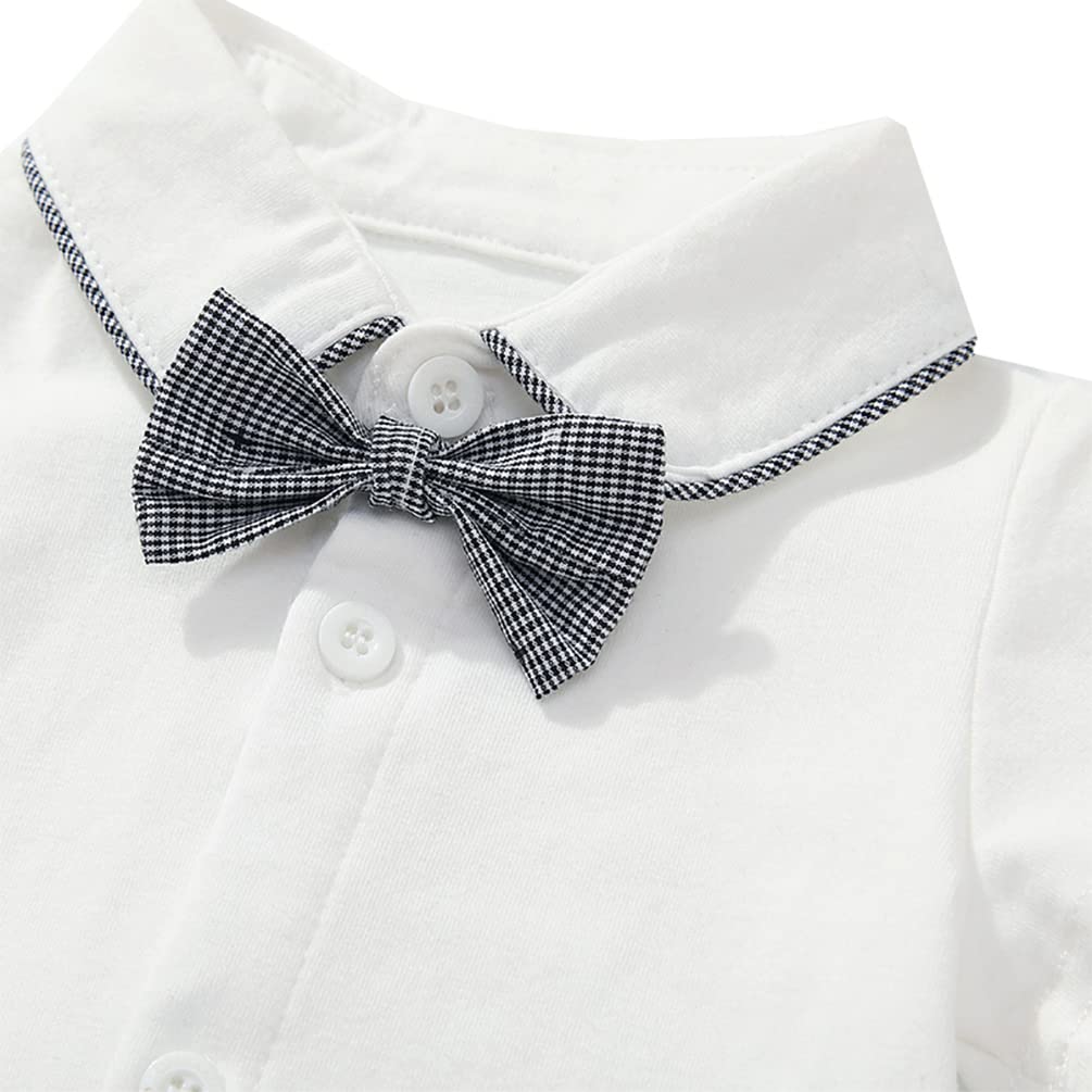 stylesilove Baby Boys Short Sleeve Collared Bodysuit and Suspender Shorts, Bowtie 3pcs Gentleman Set Cotton Overalls Outfit