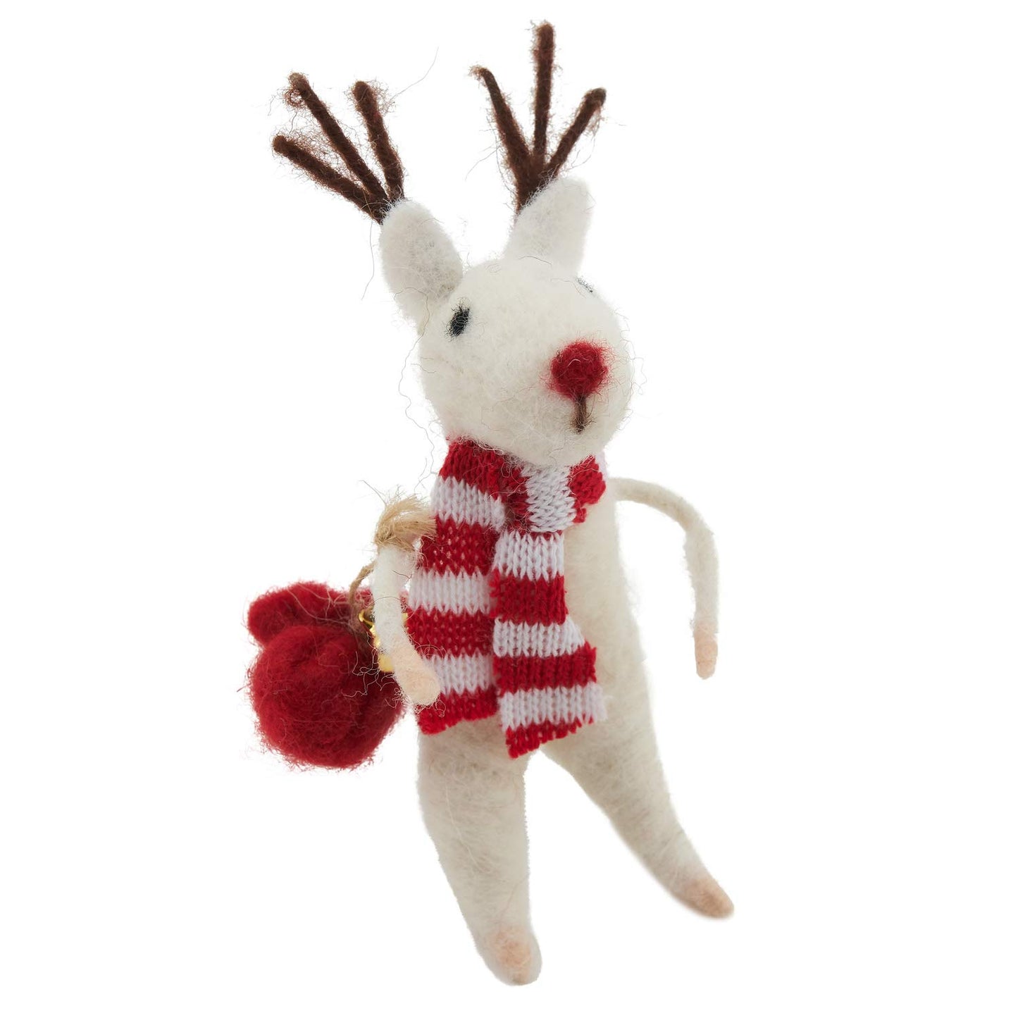 Fennco Styles Handmade Wool Blend Creative Christmas Ornament - Reindeer Mouse for Christmas Tree Décor, Holiday, Home, Tabletop and Kids Room Decorations