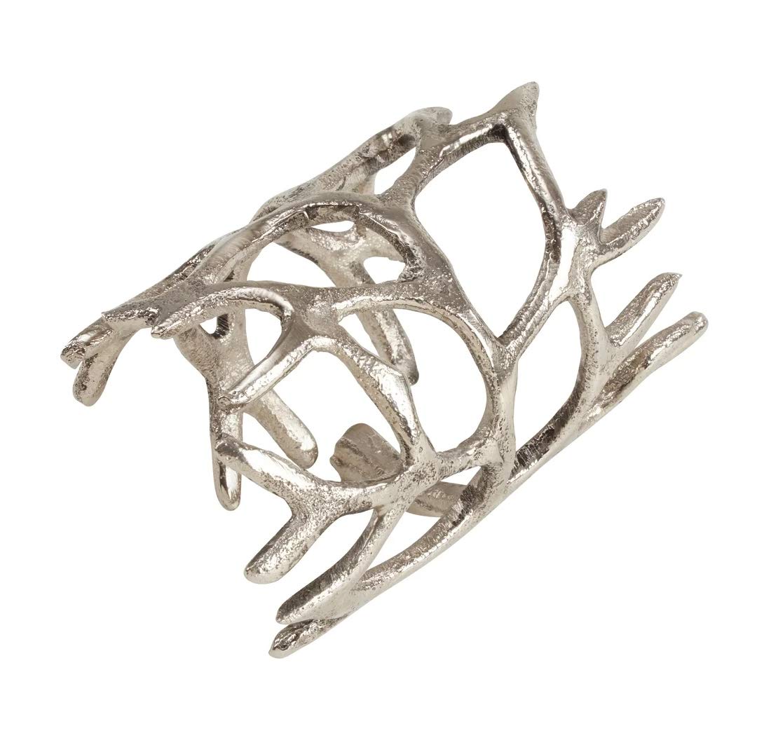 Fennco Styles Wrapped Antler Metal Napkin Rings, Set of 4 - Silver Decorative Napkin Holders for Home, Dining Room, Banquet, Family Gathering, Holiday and Special Occasion