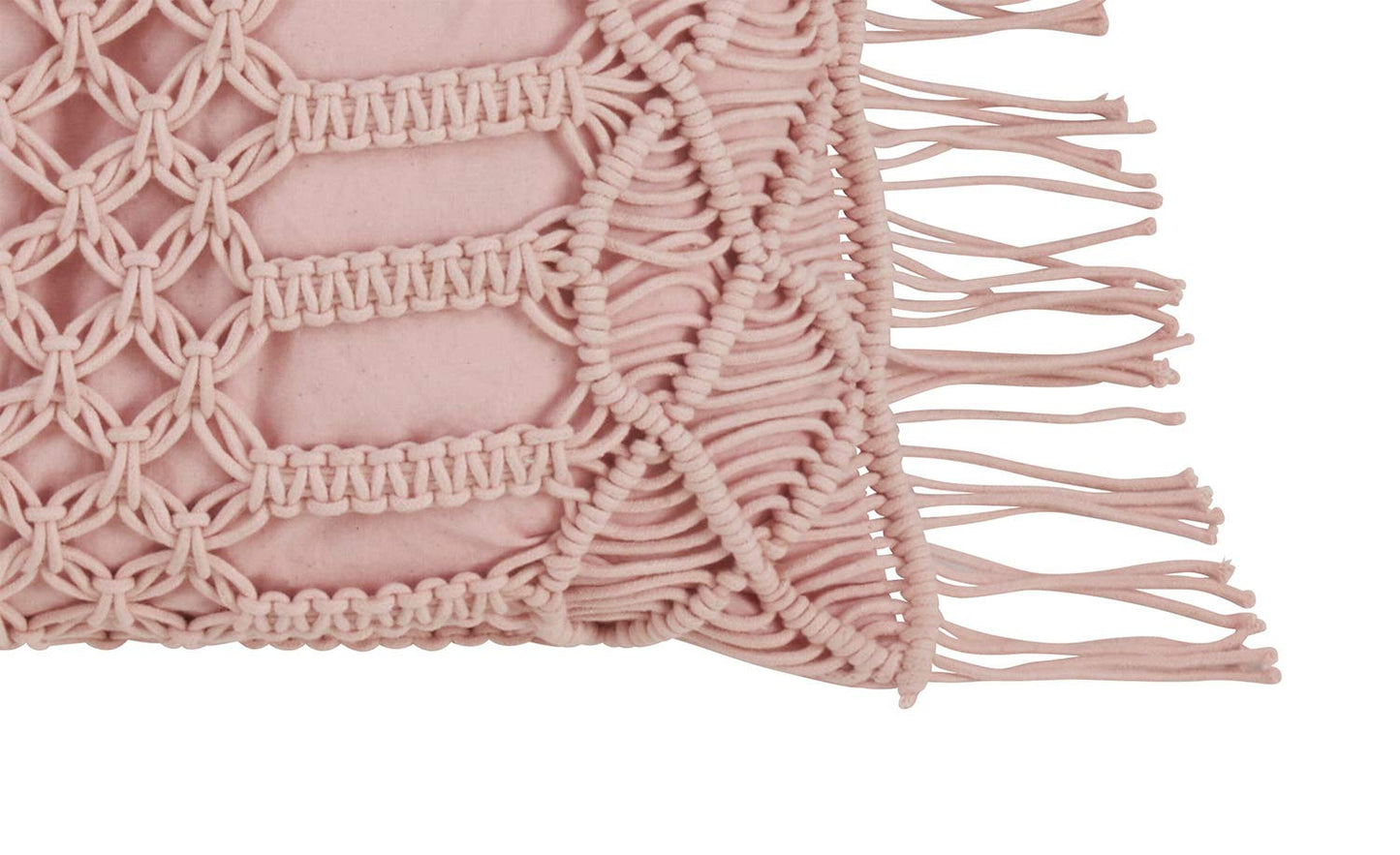 Fennco Styles Macramé Collection Shabby Chic Stripe Fringed Trim 100% Pure Cotton 18 x 18 Inch Throw Pillow with Case & Insert – Mint Accent Pillow for Couch, Bedroom and Living Room Décor