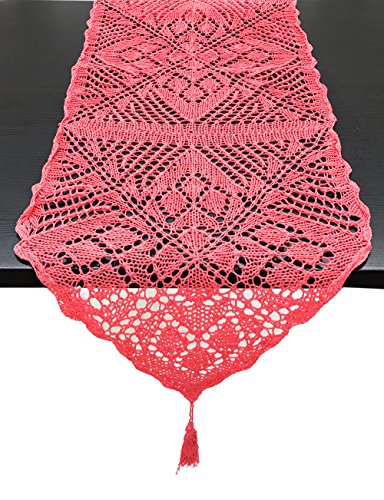 Fennco Styles Handmade Crochet Lace Design Cotton Table Runner with Tassels