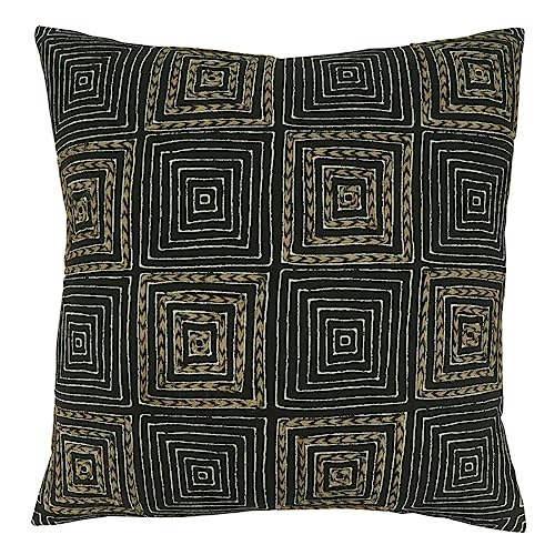 Fennco Styles Embroidered Maze Cotton Decorative Throw Pillow Cover 20" W X 20" L – Black Textured Design Cushion Case for Couch, Sofa, Bedroom, Office and Living Room Décor