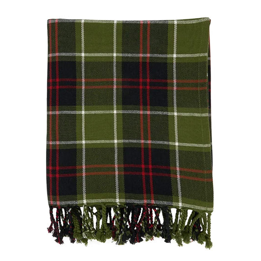Fennco Styles Rustic Plaid Tassel Cotton Throw Blanket 50" W x 60" L - Green Blanket for Couch, Living Room, Bedroom, Christmas Décor and Everyday Use
