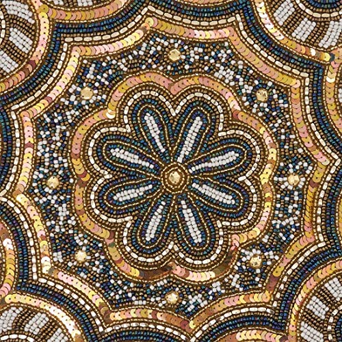Fennco Style Hand Beaded Elegant Floral Placemat 14" Round, 1-Piece - Gold Table Mat for Banquets, Christmas, Special Events and Home Décor