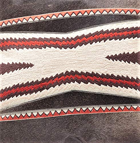 Fennco Styles Natural Cowhide Tribal Embroidered Cotton Blend Throw Pillow – Multicolor 18"x18" Decorative Pillow for Couch, Bedroom and Living Room Décor