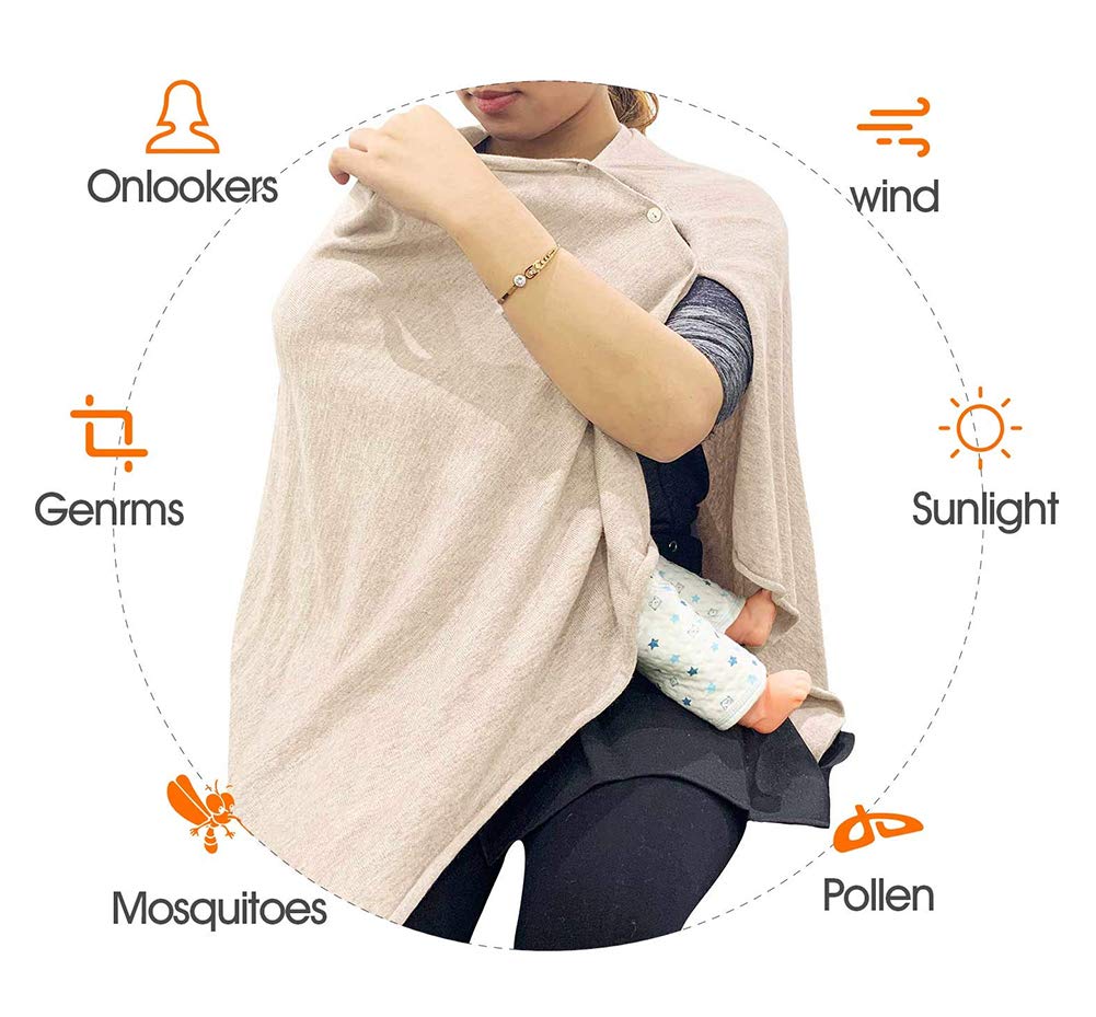 stylesilove Multi-Use Knit Nursing Shawl Poncho Adjustable Buttons for Breastfeeding Protection Nursing Cover Infinity Scarf