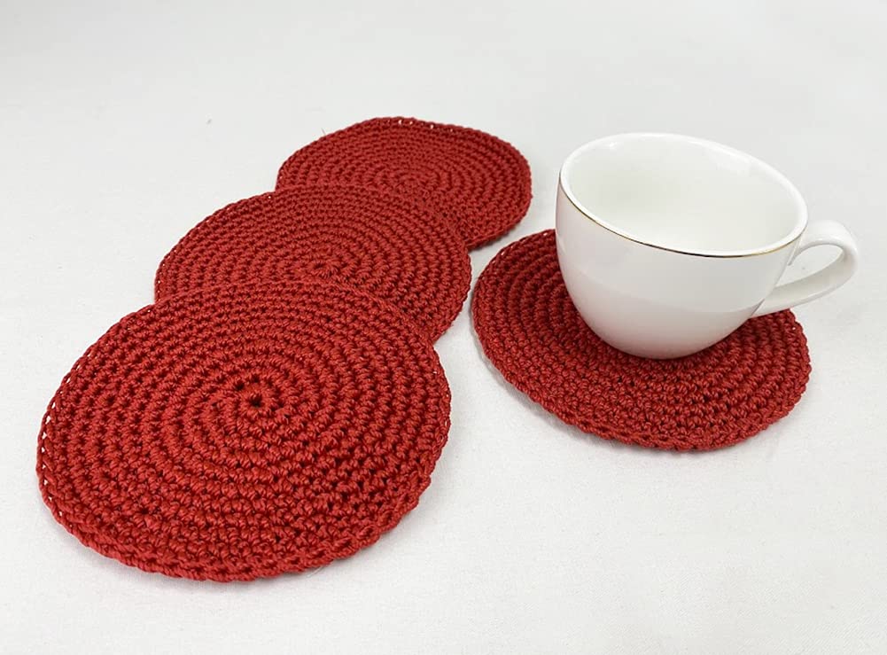 Fennco Styles Handmade Crochet Cocktail Drink Coasters 5-Inch Round, Set of 4 - Doilies for Everyday Use, Holiday, Farmhouse, Décor, Tea Party and Special Occasion
